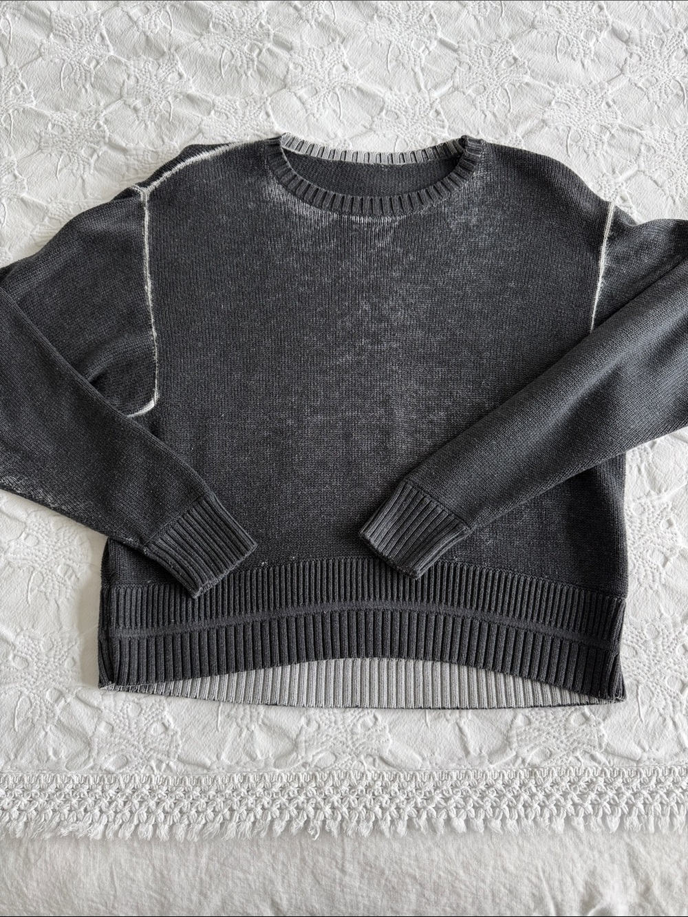 lululemon athletica Charcoal Crewneck Sweater with Light Contrast Seams